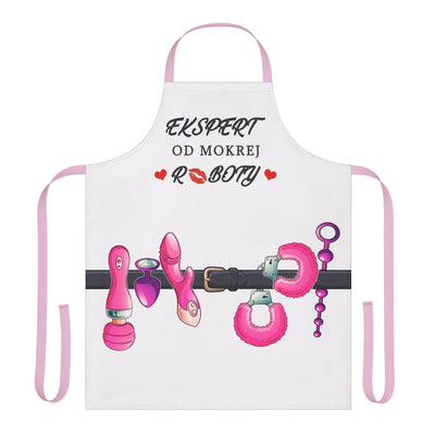 Fun and Flirty Kitchen Apron with 5-Color Straps - 'Ekspert Od Mokrej Roboty' Design