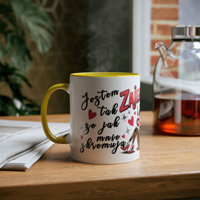 Funny Two-Tone Coffee Mug - 'Jestem tak Zajebista' Design for Coffee Lovers