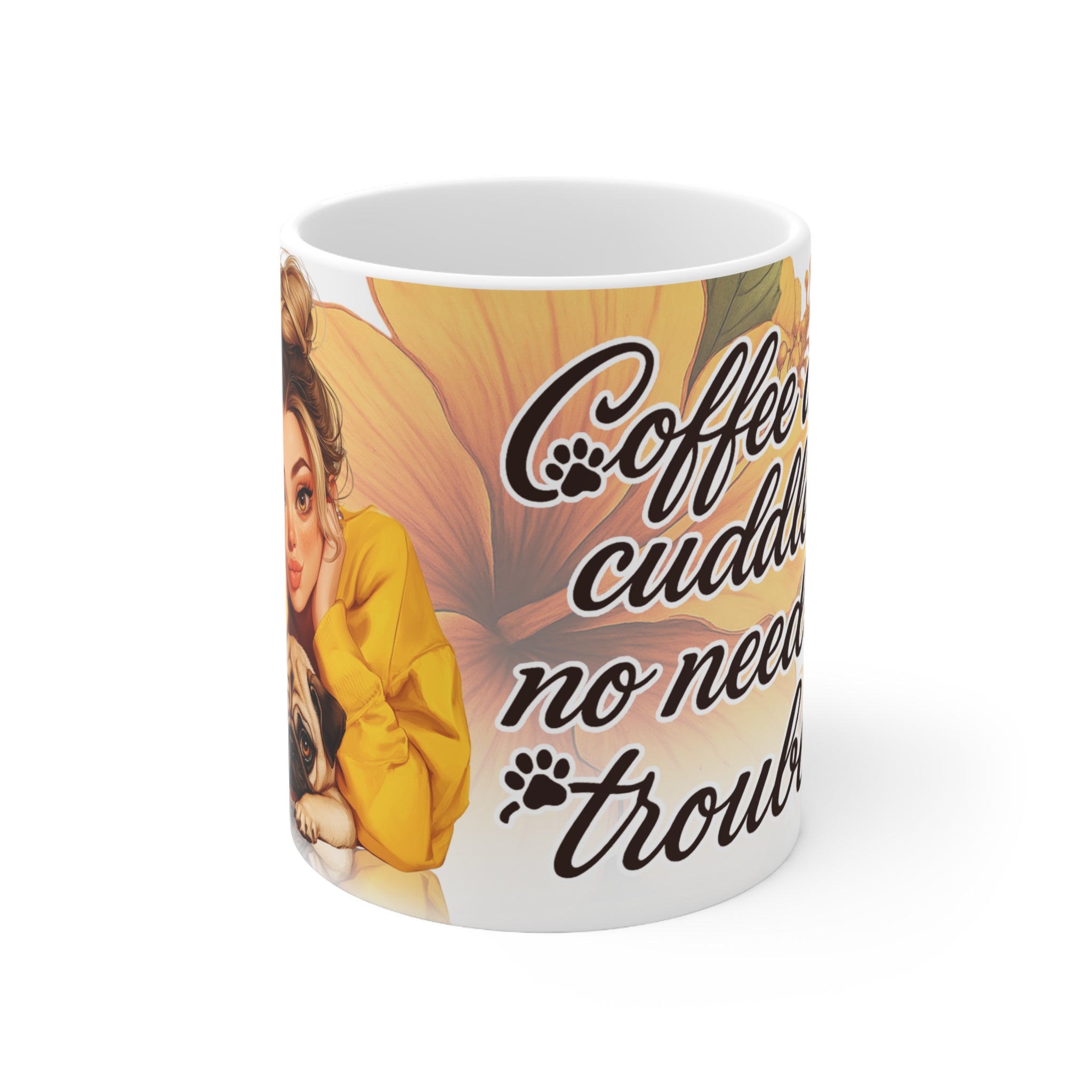Coffee Lovers Ceramic Mug, Cute Dog Design, Coffee & Cuddles, Gift for Animal Lovers, Fun Pet-Themed Cup, 11oz & 15oz