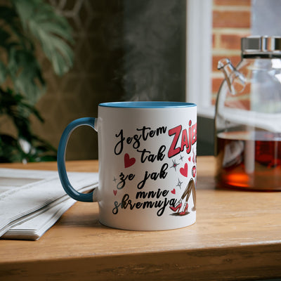 Funny Two-Tone Coffee Mug - 'Jestem tak Zajebista' Design for Coffee Lovers