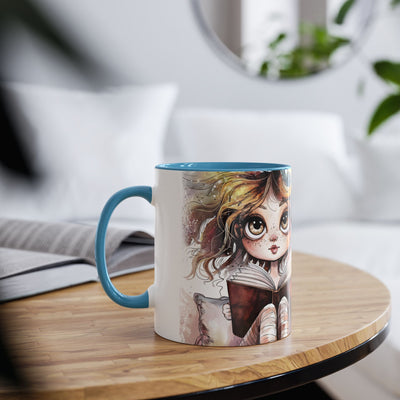 Whimsical Two-Tone Coffee Mug - "Brewing Stories" - Perfect for Book Lovers