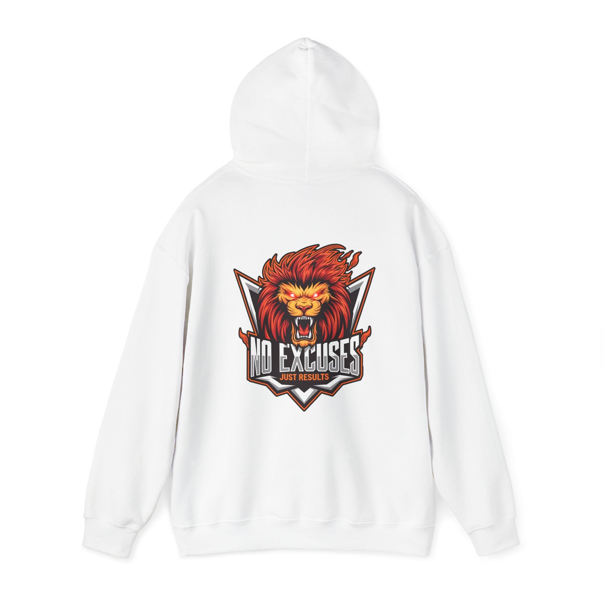 No Excuses Lion Graphic Hoodie - Motivational Unisex Heavy Blend Pullover for Fitness Enthusiasts