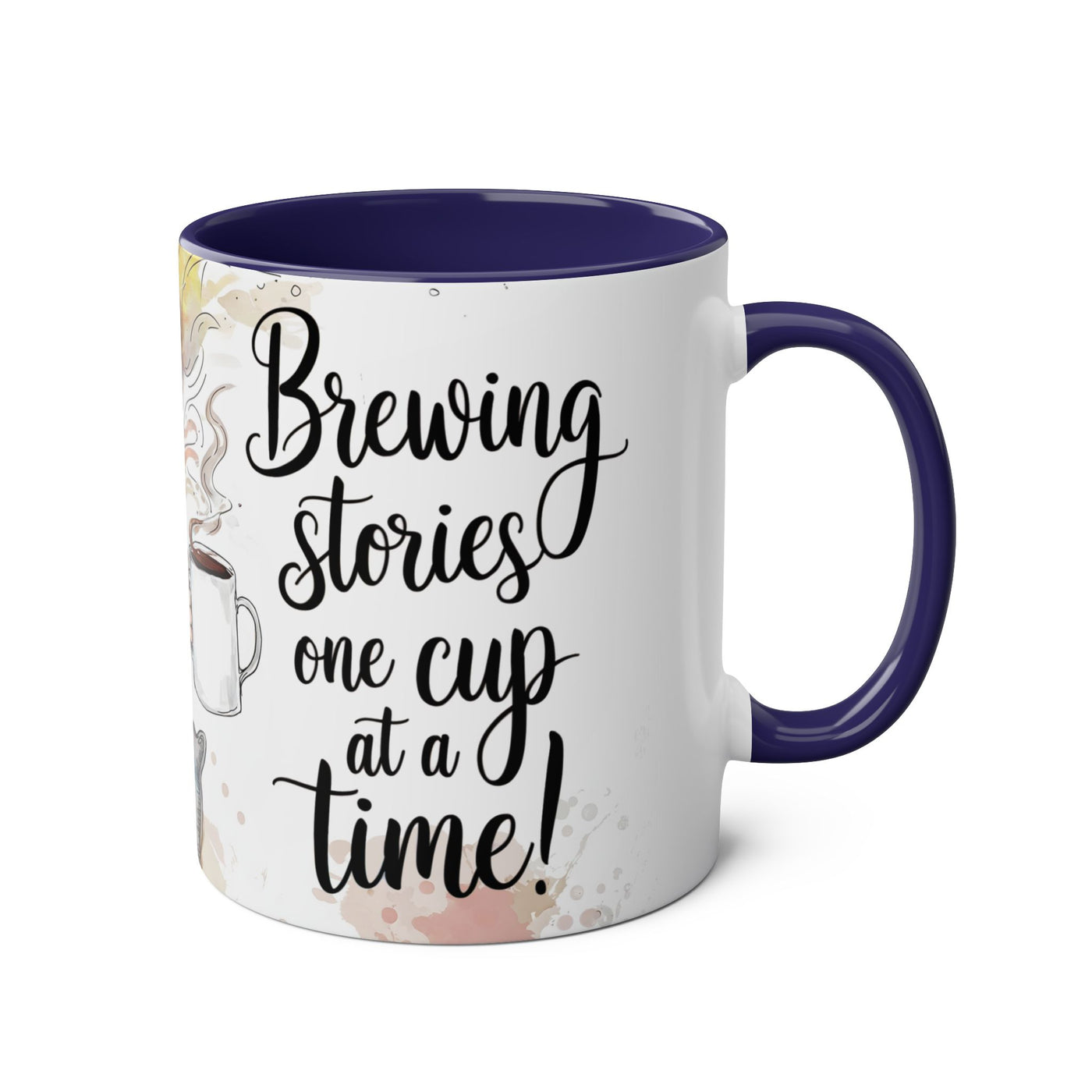 Whimsical Two-Tone Coffee Mug - "Brewing Stories" - Perfect for Book Lovers
