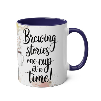 Whimsical Two-Tone Coffee Mug - "Brewing Stories" - Perfect for Book Lovers