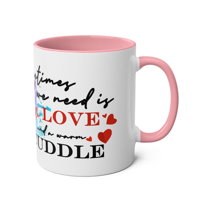 Cute Two-Tone Love & Cuddle Coffee Mug | 11oz Heart Design