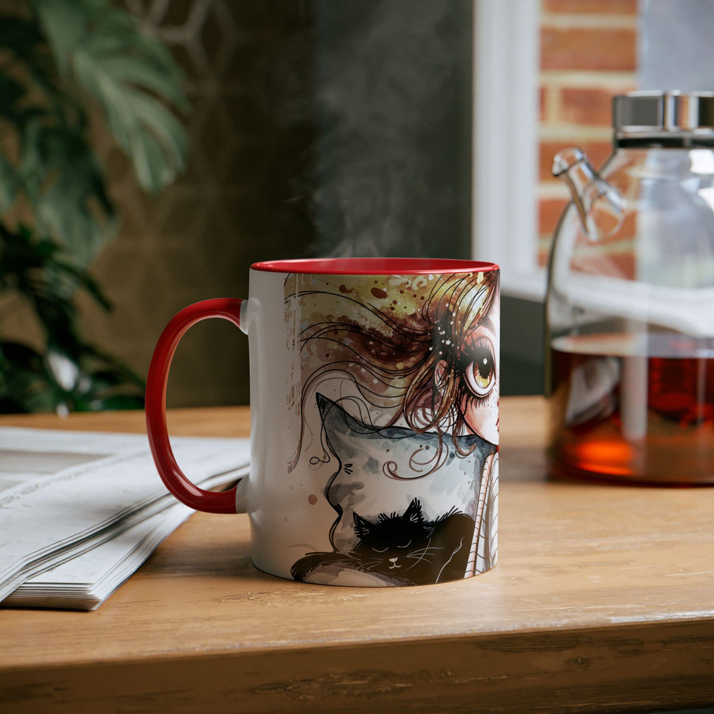 Whimsical Cat Lover's Two-Tone Coffee Mug - 11oz Artistic Design