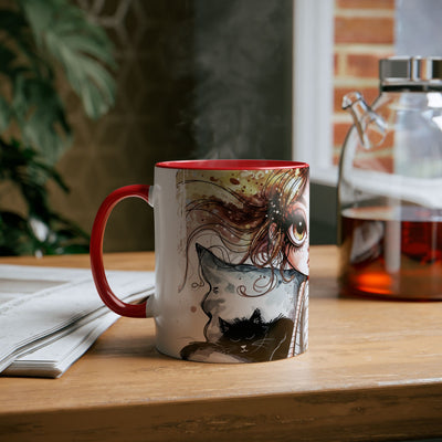 Whimsical Cat Lover's Two-Tone Coffee Mug - 11oz Artistic Design