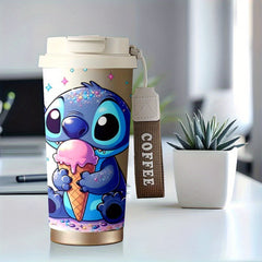 Disney Stitch 18oz Stainless Steel Travel Mug – Insulated Coffee Tumbler with Cute Ice Cream Design | Reusable, Leak-Proof, for Hot & Cold Drinks