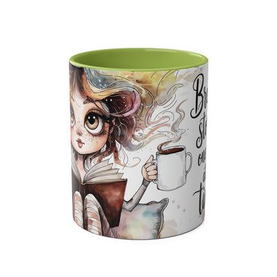 Whimsical Two-Tone Coffee Mug - "Brewing Stories" - Perfect for Book Lovers
