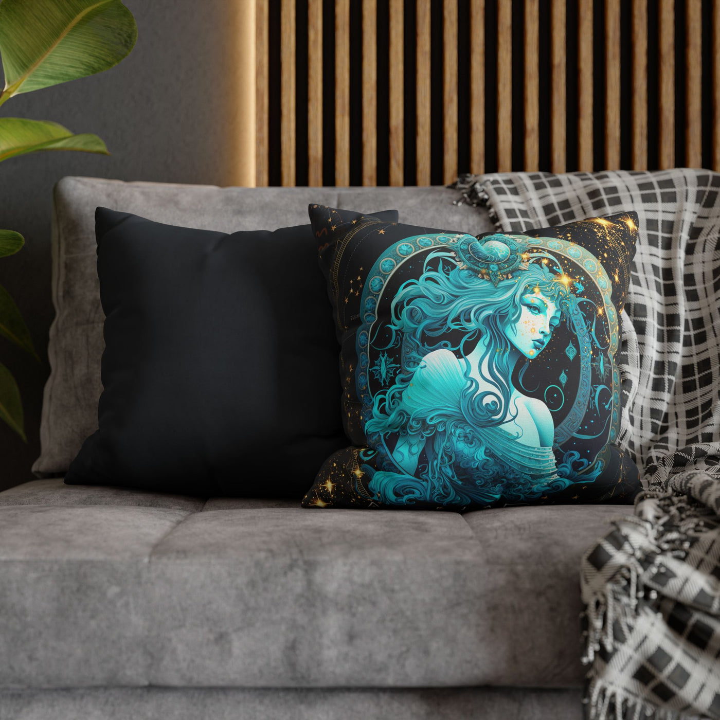 Astrology-Inspired Square Poly Canvas Pillowcase - Aquarius Zodiac Decor for Dreamy Spaces