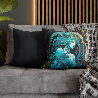 Astrology-Inspired Square Poly Canvas Pillowcase - Aquarius Zodiac Decor for Dreamy Spaces