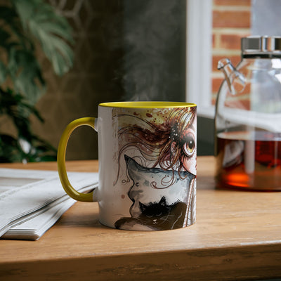 Whimsical Cat Lover's Two-Tone Coffee Mug - 11oz Artistic Design