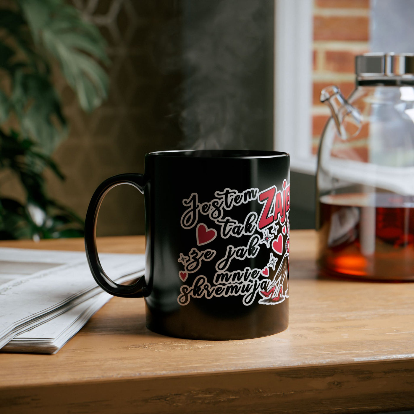 Mug - Jestem tak Zajebista - Black Coffee Mug - Fun Skull Design for Coffee Lovers