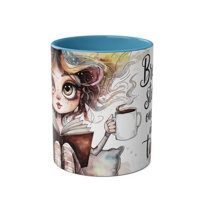 Whimsical Two-Tone Coffee Mug - "Brewing Stories" - Perfect for Book Lovers