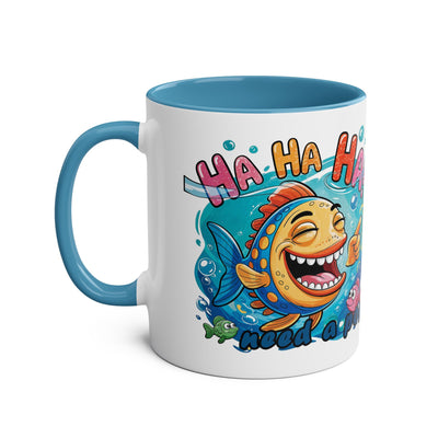 Coffee Mug - Humorous Fish-Themed Two-Tone Design, 11oz