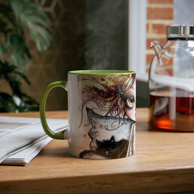 Whimsical Cat Lover's Two-Tone Coffee Mug - 11oz Artistic Design