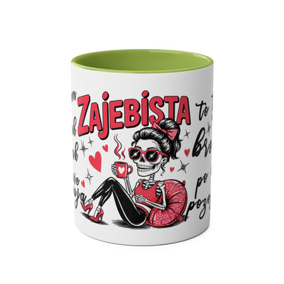 Funny Two-Tone Coffee Mug - 'Jestem tak Zajebista' Design for Coffee Lovers