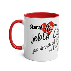 Kubek 40-stka z Humorem – Prezent na 40 Urodziny, Śmieszny Kubek Ceramiczny 11oz z Kolorowym Uchem