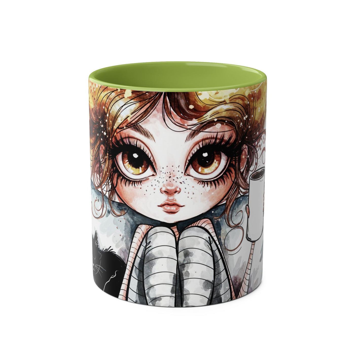 Whimsical Cat Lover's Two-Tone Coffee Mug - 11oz Artistic Design
