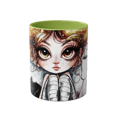 Whimsical Cat Lover's Two-Tone Coffee Mug - 11oz Artistic Design