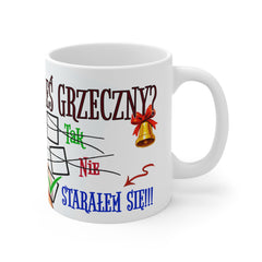 Kubek „Byłeś grzeczny?” – zabawny świąteczny kubek z Mikołajem | Prezent na Święta | Biały ceramiczny kubek na kawę i herbatę