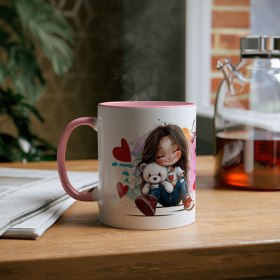 Cute Two-Tone Love & Cuddle Coffee Mug | 11oz Heart Design