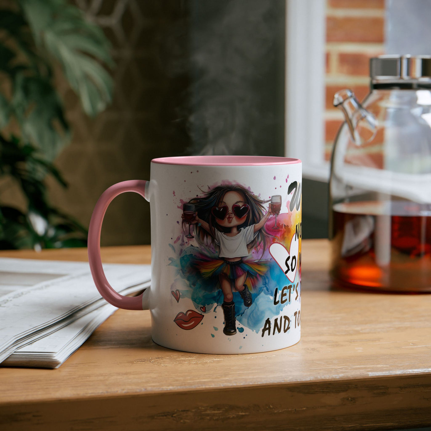 Colorful Wine Lover's Mug - "Let's Drink!" Art Design - Perfect Gift for Celebrations  Two-Tone Ceramic Mug