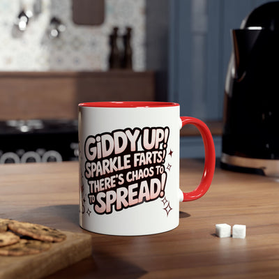 Giddy Sparkle Two-Tone Coffee Mug | 11oz Unicorn & Cat Design