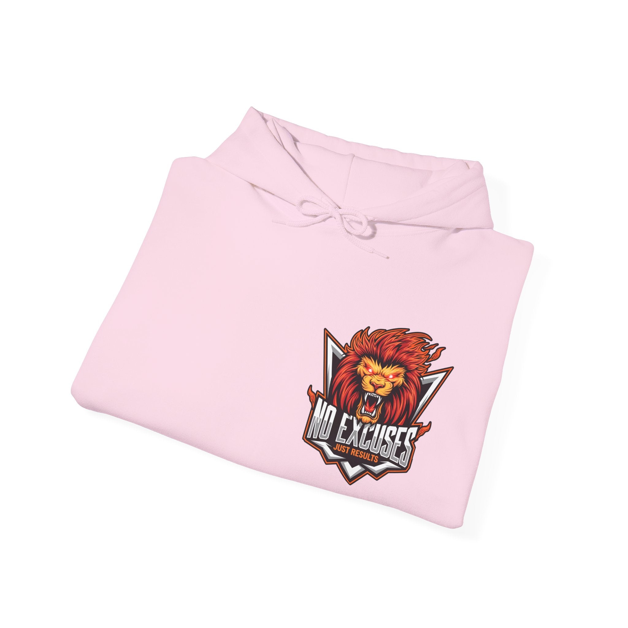 No Excuses Lion Graphic Hoodie - Motivational Unisex Heavy Blend Pullover for Fitness Enthusiasts