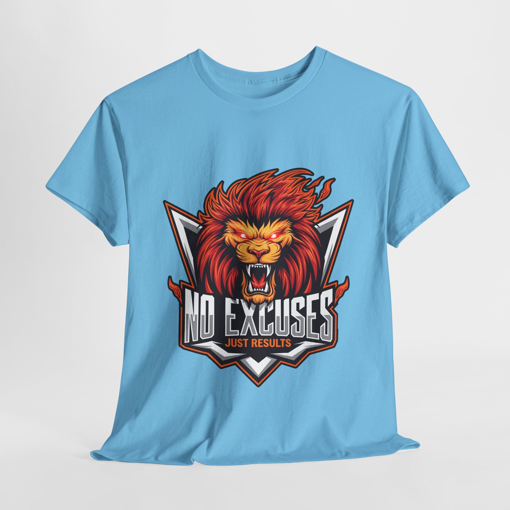 Motivational Lion Graphic Tee - 'No Excuses, Just Results'
