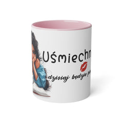Dwukolorowy kubek "Uśmiechnij się" 💋 | Stylowy kubek z grafiką | 5 kolorów do wyboru 🎨☕