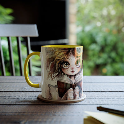 Whimsical Two-Tone Coffee Mug - "Brewing Stories" - Perfect for Book Lovers