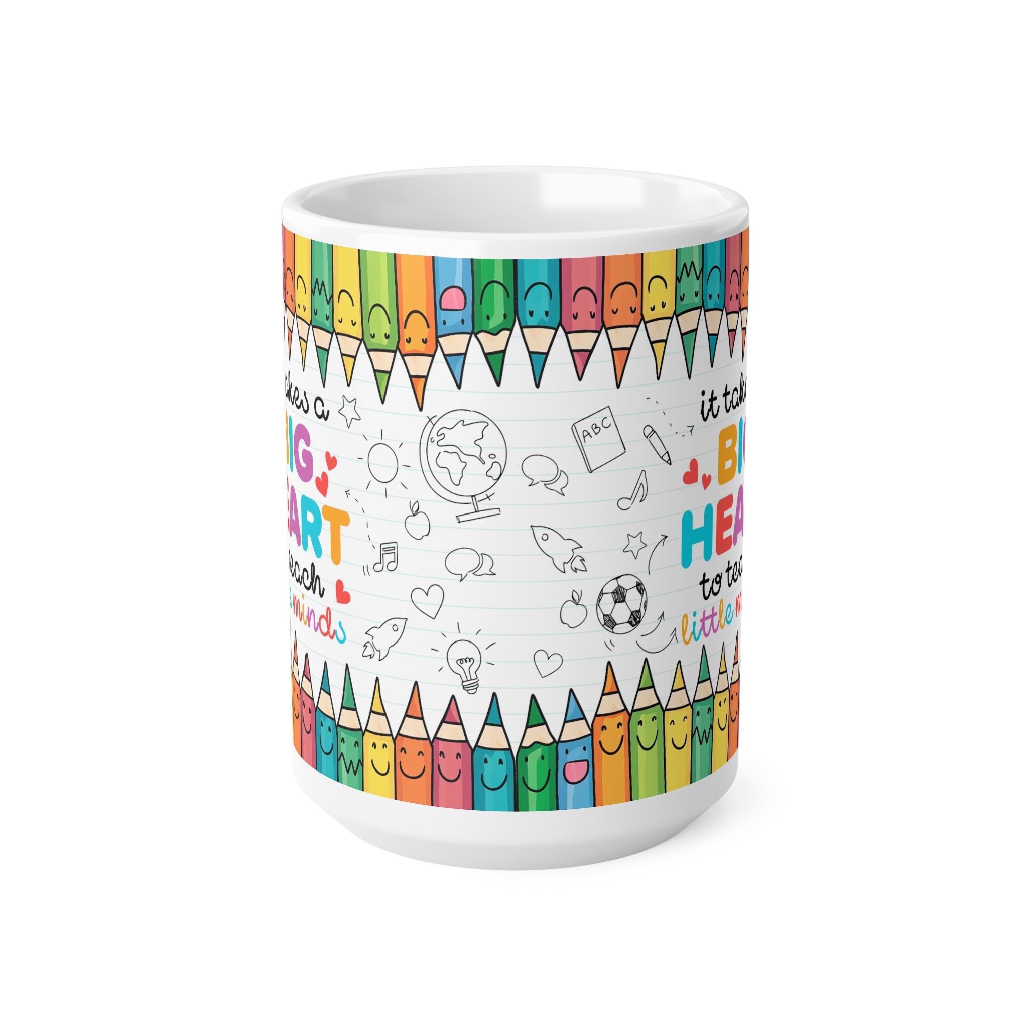 Ceramic Teacher Coffee Cup - "It Takes a Big Heart to Teach Little Minds" - Perfect Gift for Educators, Desk Decor, Classroom Essentials