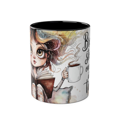 Whimsical Two-Tone Coffee Mug - "Brewing Stories" - Perfect for Book Lovers