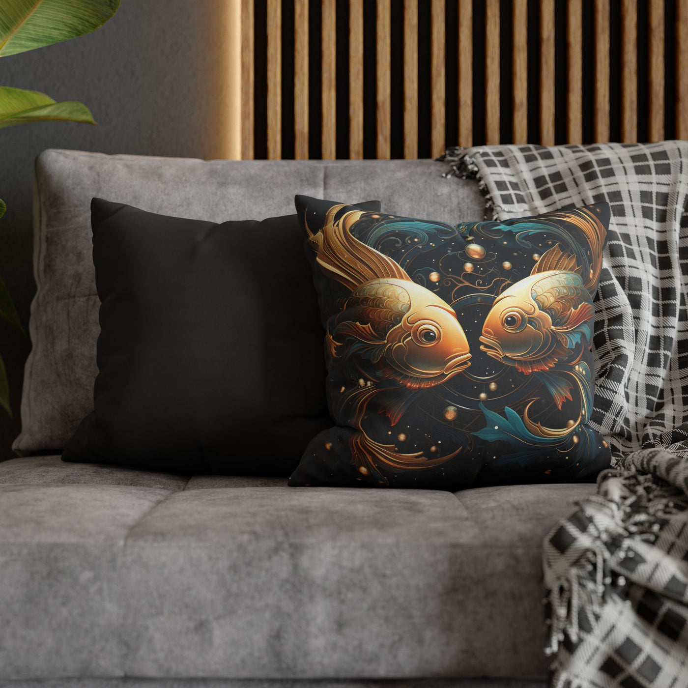 Artistic Pisces Zodiac Poly Canvas Pillowcase - Decorative Throw Cushion for Home Decor