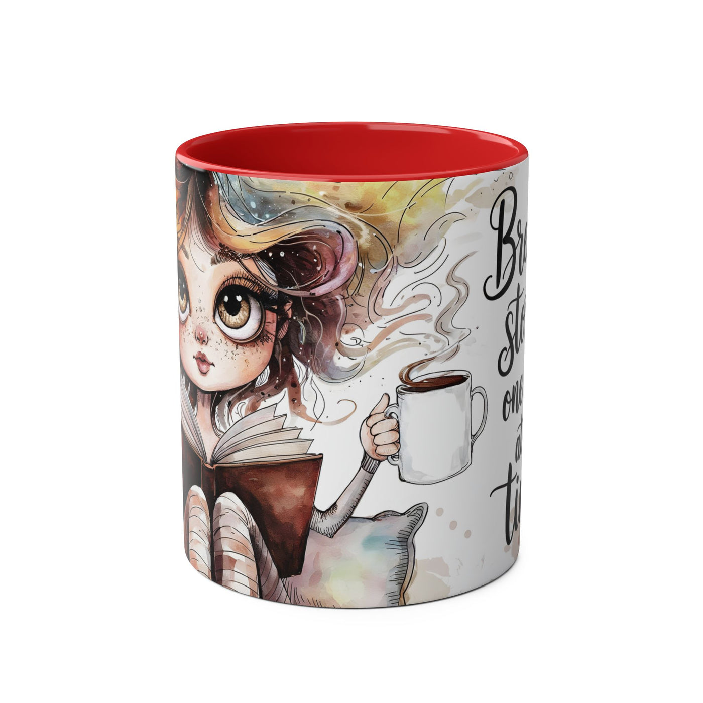 Whimsical Two-Tone Coffee Mug - "Brewing Stories" - Perfect for Book Lovers