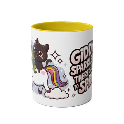 Giddy Sparkle Two-Tone Coffee Mug | 11oz Unicorn & Cat Design