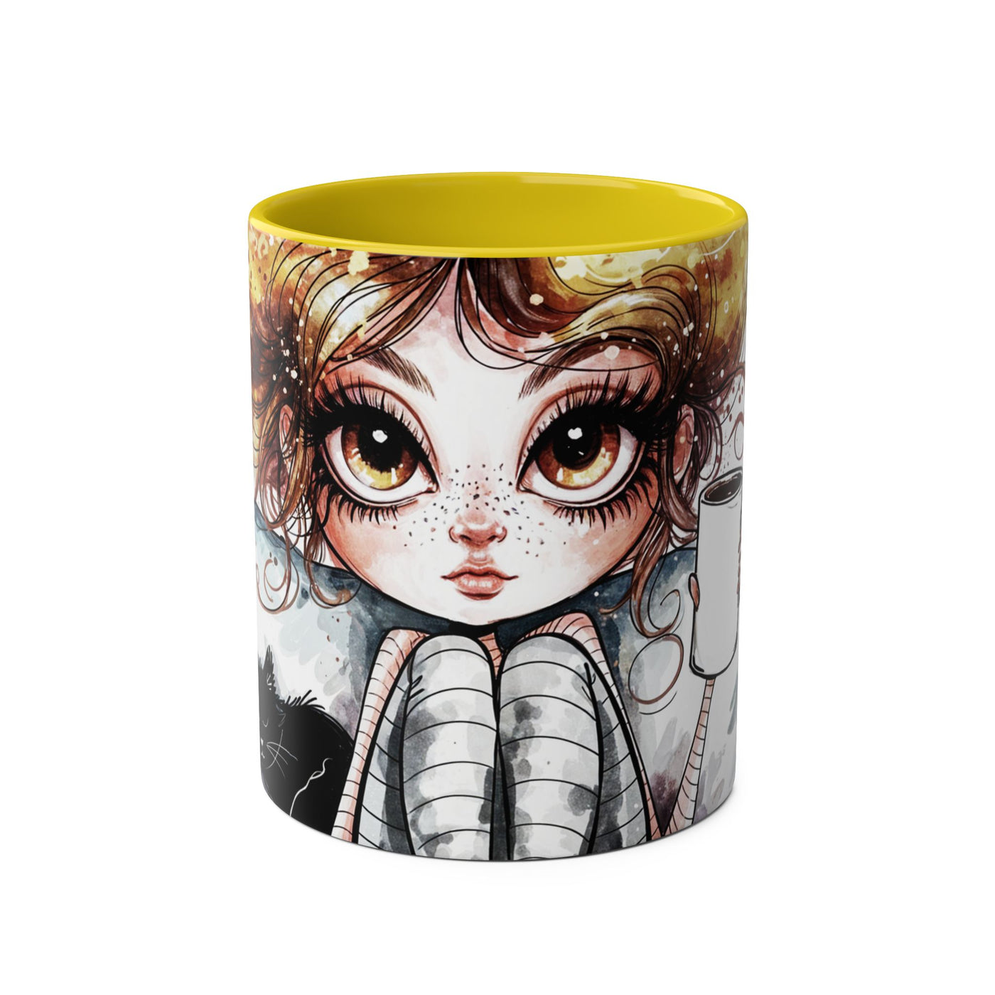 Whimsical Cat Lover's Two-Tone Coffee Mug - 11oz Artistic Design