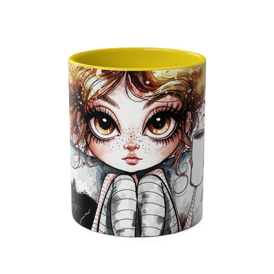 Whimsical Cat Lover's Two-Tone Coffee Mug - 11oz Artistic Design