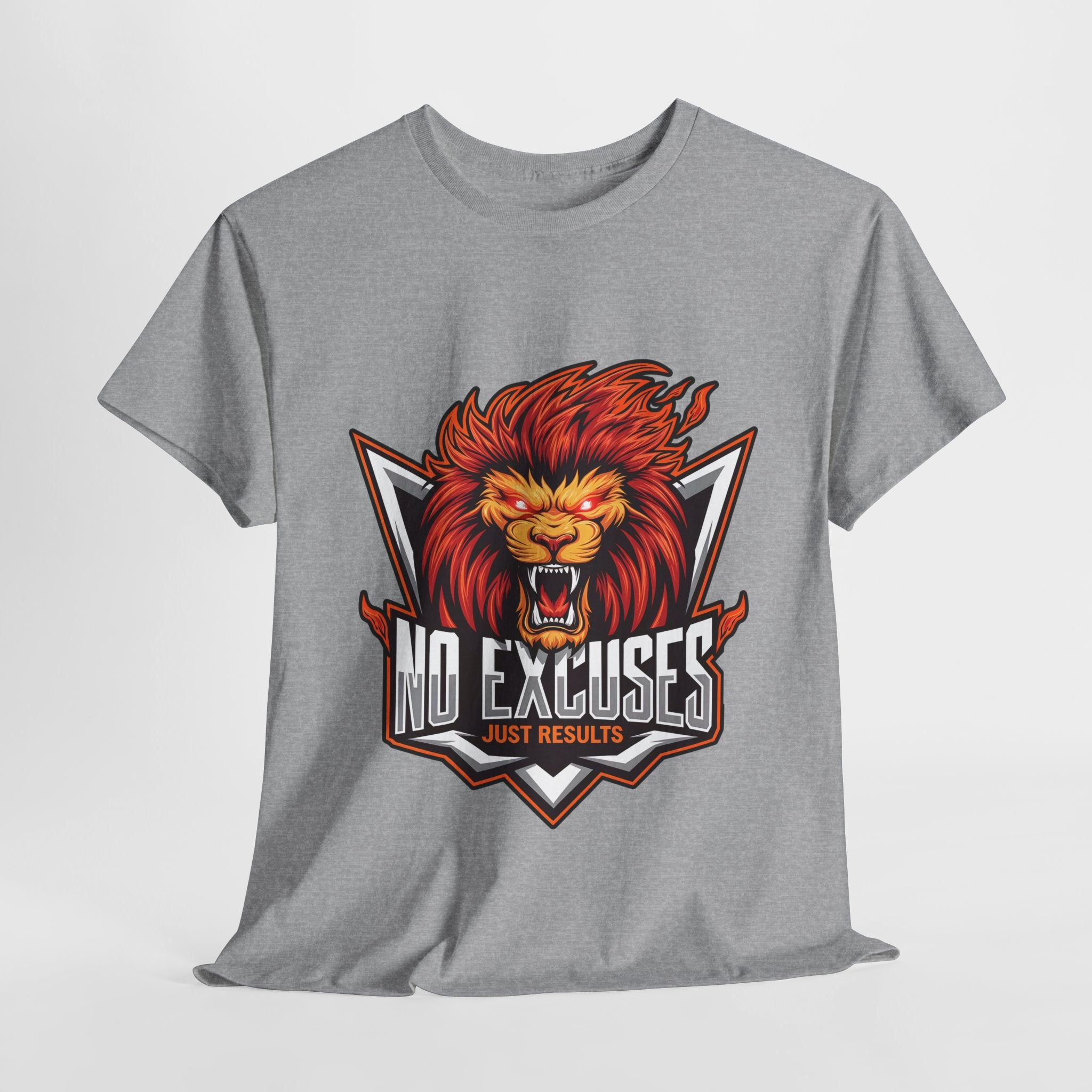 Motivational Lion Graphic Tee - 'No Excuses, Just Results'