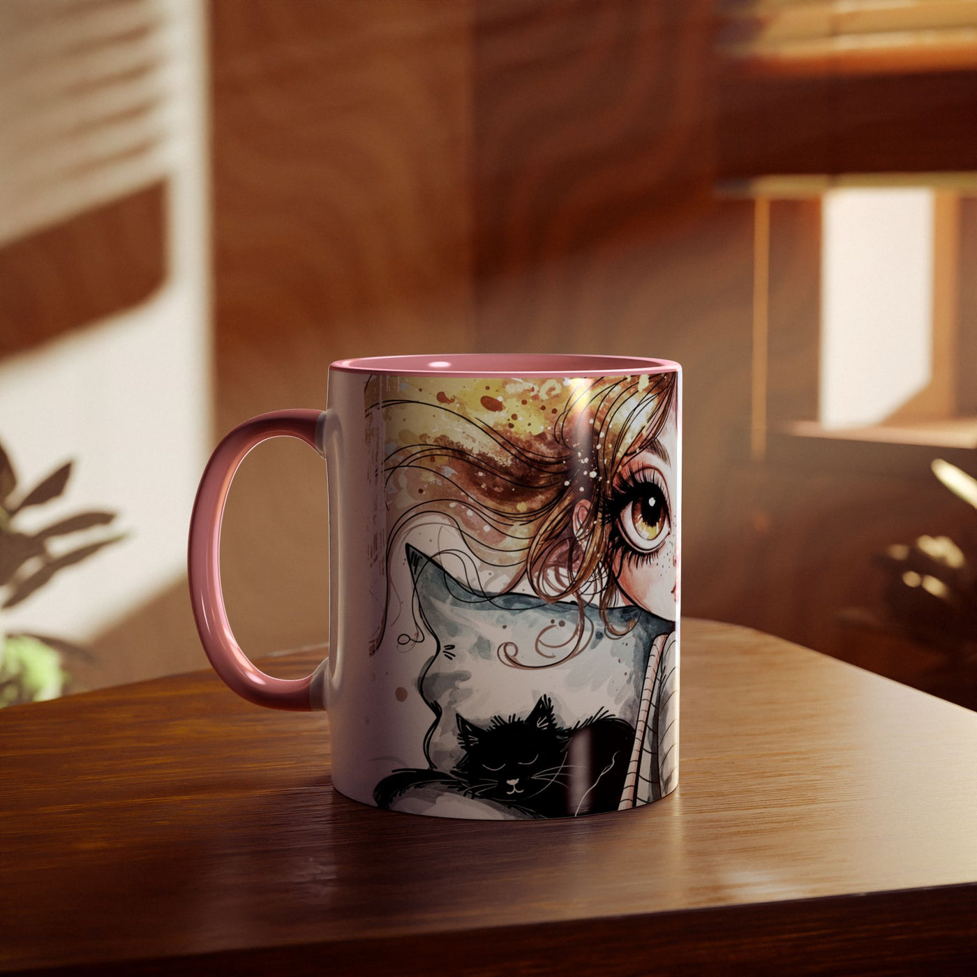 Whimsical Cat Lover's Two-Tone Coffee Mug - 11oz Artistic Design