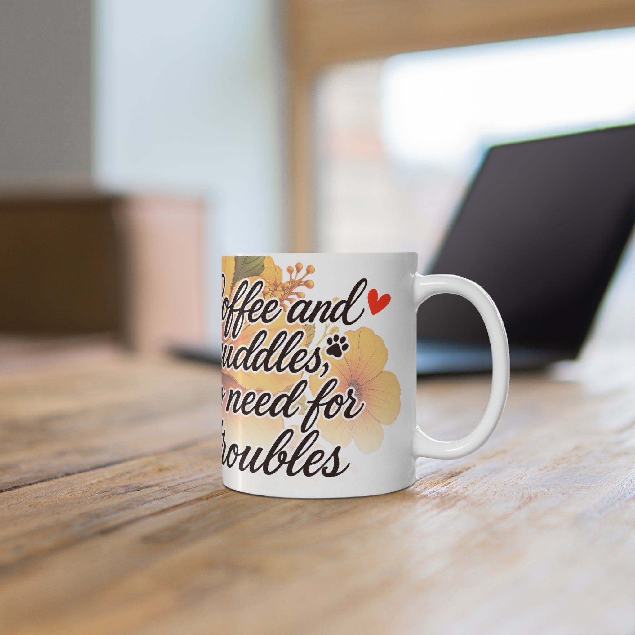 Coffee Lovers Ceramic Mug, Cute Dog Design, Coffee & Cuddles, Gift for Animal Lovers, Fun Pet-Themed Cup, 11oz & 15oz