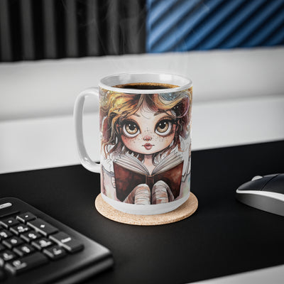 Whimsical Reading Girl Ceramic Coffee Mug - Perfect for Book Lovers | 11oz & 15oz Sizes