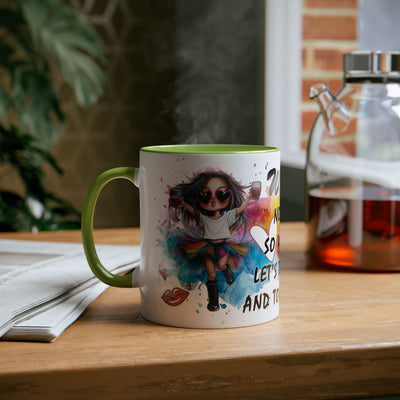 Colorful Wine Lover's Mug - "Let's Drink!" Art Design - Perfect Gift for Celebrations  Two-Tone Ceramic Mug