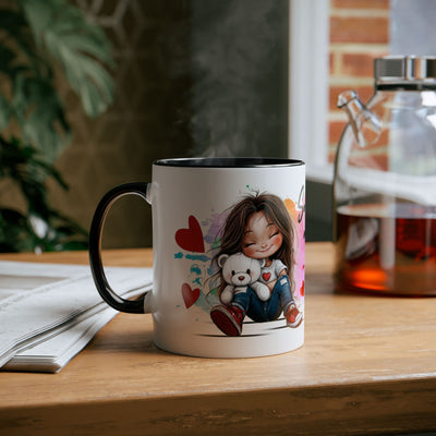 Cute Two-Tone Love & Cuddle Coffee Mug | 11oz Heart Design