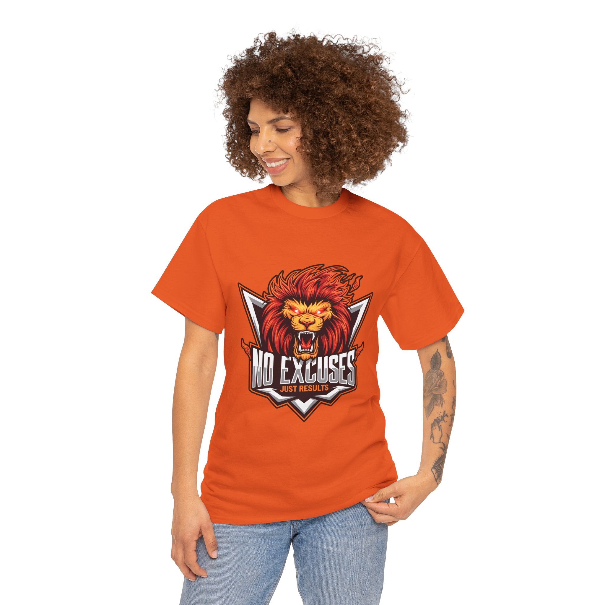 Motivational Lion Graphic Tee - 'No Excuses, Just Results'