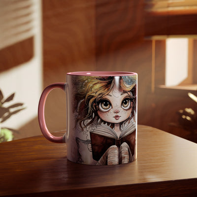Whimsical Two-Tone Coffee Mug - "Brewing Stories" - Perfect for Book Lovers