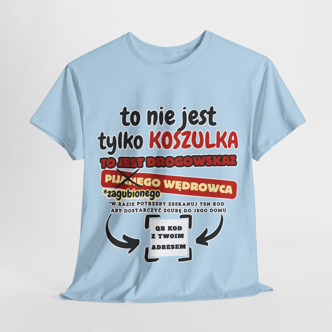 Unisex Zabawny T-Shirt Pijany Wędrowiec z własnym QR Code