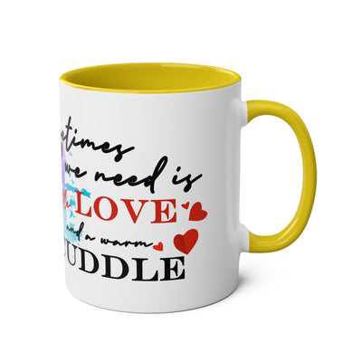 Cute Two-Tone Love & Cuddle Coffee Mug | 11oz Heart Design