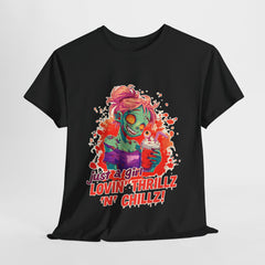Just a Girl Lovin' Thrills Unisex Heavy Cotton Tee - Fun Gift for Parties, Casual Wear, Halloween, Everyday Style